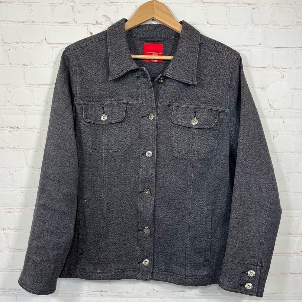 Vintage GLORIA VANDERBILT Denim Jean Jacket Womens Large Black Front Pockets